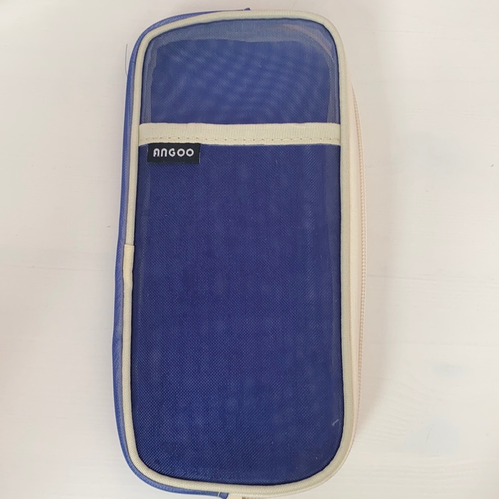 🤍Angoo Mesh Pencil Case/Pouch: Blue & White💙